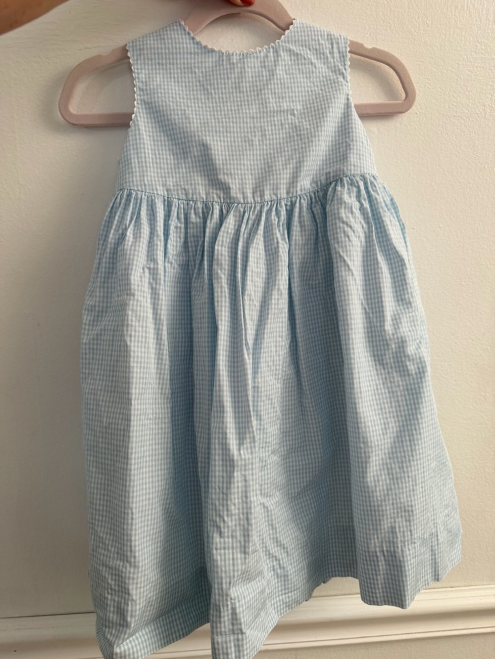 Papo d'Anjo Light Blue and White Gingham Girls Dress 3T